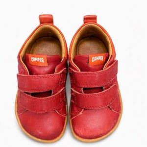 Camper Kids Red Leather Hook-and-Loop Walker Shoes